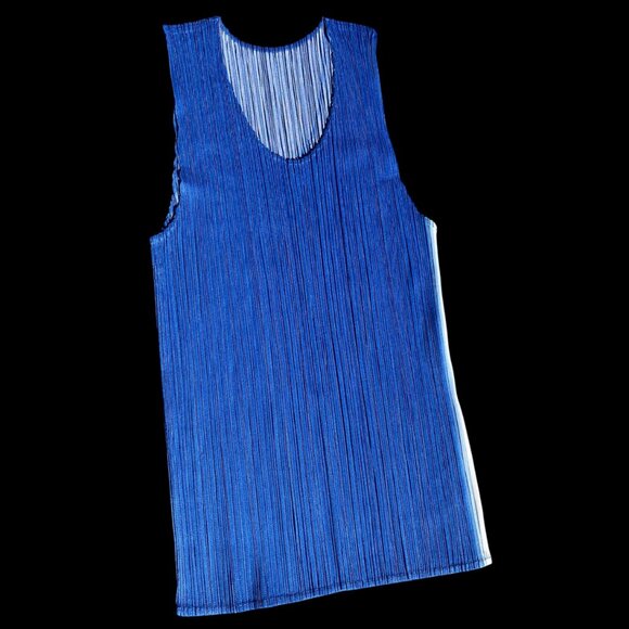 Vintage PLEATS PLEASE Issey Miyake Pleated Sleeveless Tank Shirt Top Blue Size M - Picture 4 of 8